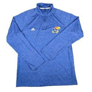 Kansas Jayhawks | Adidas | Blue | Mens | 1/4 Zip Pullover Long Sleeve Tee |‎ M